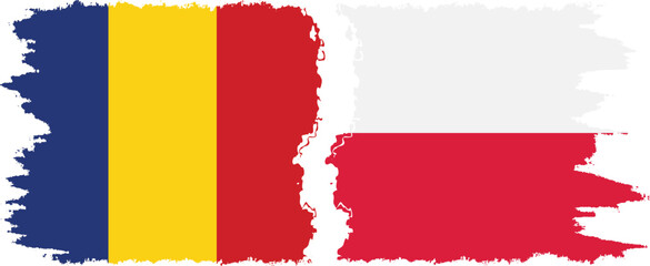 Poland and Romania grunge flags connection vector