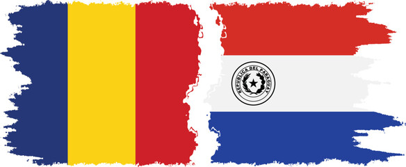 Paraguay and Romania grunge flags connection vector