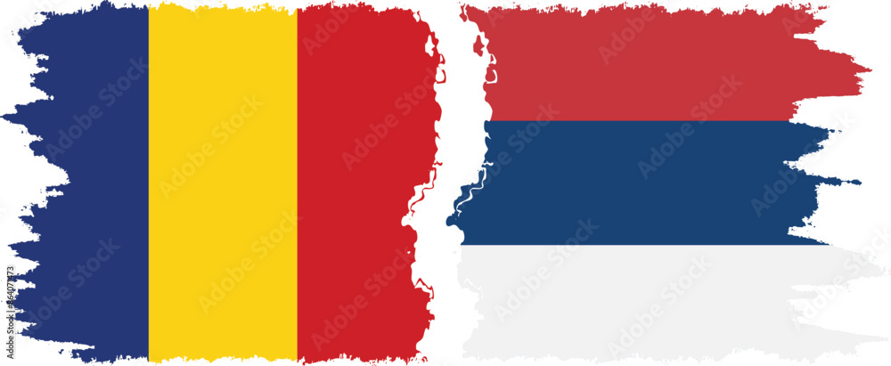 Wall mural Serbia and Romania grunge flags connection vector