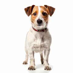 Jack russell terrier dog breed standing against white background, AI Generated