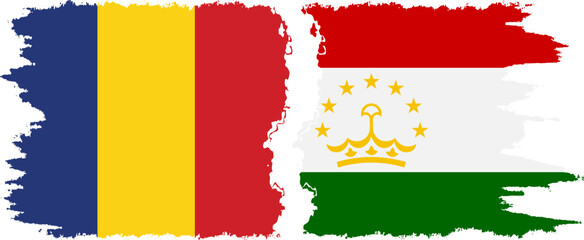 Tajikistan and Romania grunge flags connection vector