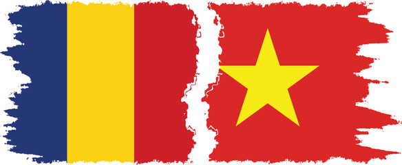 Vietnam and Romania grunge flags connection vector