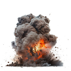 An explosion with smoke and debris isolated on a transparent background