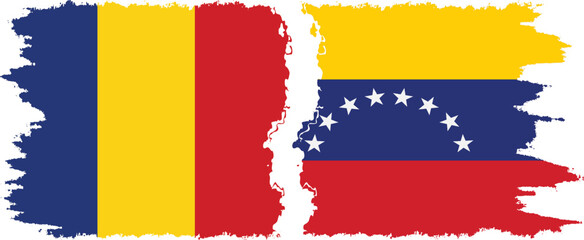 Venezuela and Romania grunge flags connection vector