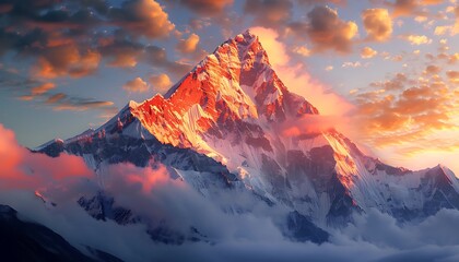 Beautiful sunset in the Himalayas. Everest region, Nepal