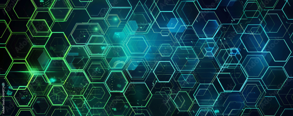 Poster abstract hexagon geometry background with a futuristic, digital texture. the hexagons are in shades 
