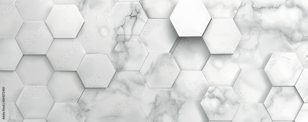 Poster abstract hexagon geometry background with a marble texture. the hexagons are in shades of white and 