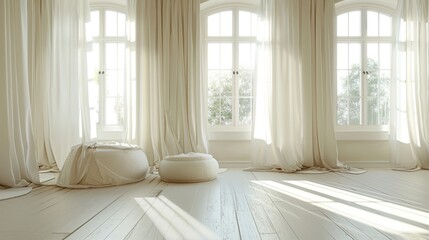 Bright Sunlit Room with White Curtains