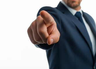 businessman pointing finger on white background