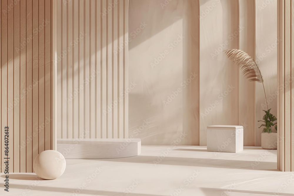 Aufkleber an abstract background in a 3d render with a minimal style, featuring clean lines and neutral hues. 