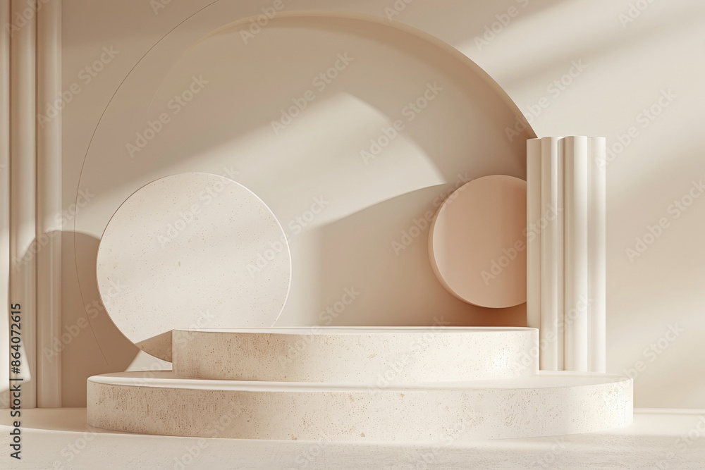 Poster an abstract background in a 3d render with a minimalistic style, featuring geometric elements and ne
