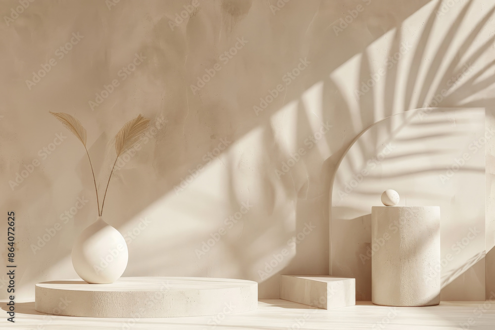Poster an abstract background in a 3d render with a minimalistic style, featuring geometric elements and ne