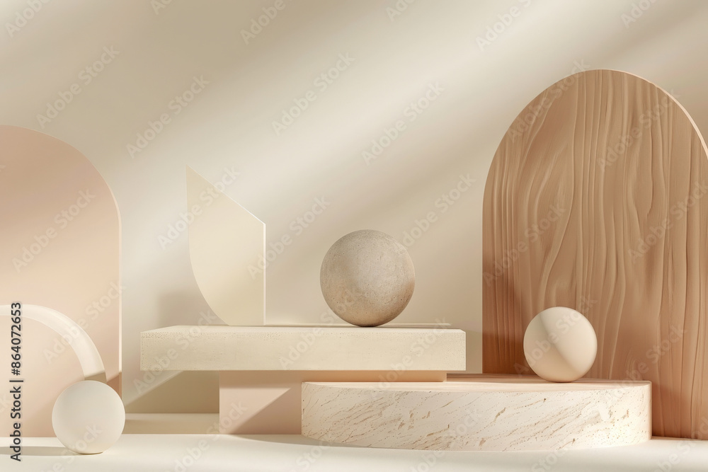 Aufkleber an abstract background in a 3d render with a minimalistic style, featuring geometric elements and ne
