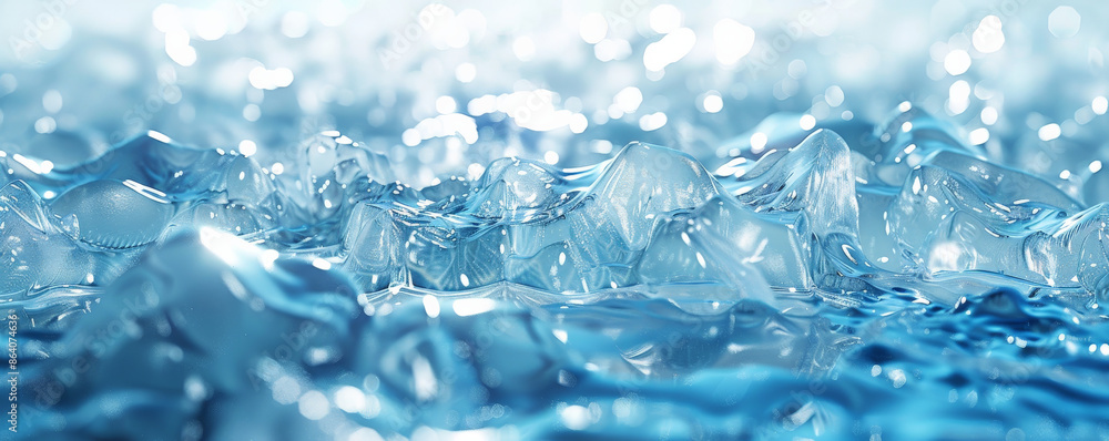 Poster ice background with smooth, polished ice surfaces in a gradient of blue tones. the reflection of lig