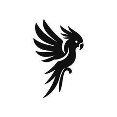 Flying Parrot Silhouette Vector Illustration: Tropical Bird in Flight Perched on Branch, Perfect for Wildlife and Nature Themed Designs, Exotic Bird Silhouette for Art and Crafts