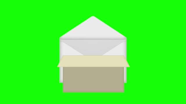 4K animation of opening an envelope and opening the paper inside ( green background for chroma key )