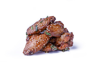 Flat Lay of Hot Spicy Fried Chicken on White Background