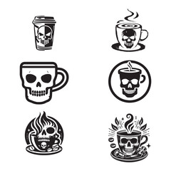 set of coffees cup with skull vector logo design template 