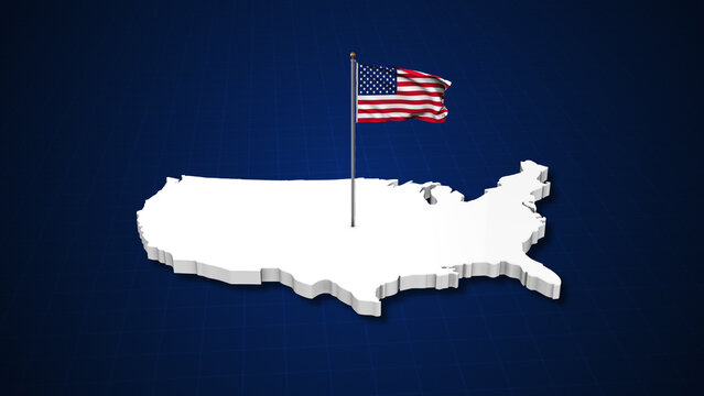 American flag on 3d map of USA
