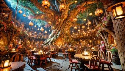 Naklejka premium Enchanted Tree-Top Tavern
