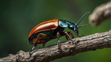 Naklejka premium close up beetle insect on the tree branch