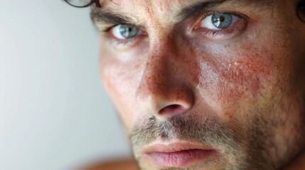 Obraz premium Man with a large bruise on his shoulder, wearing a sad expression