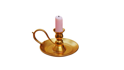 golden candlestick with pink candle 3D rendering