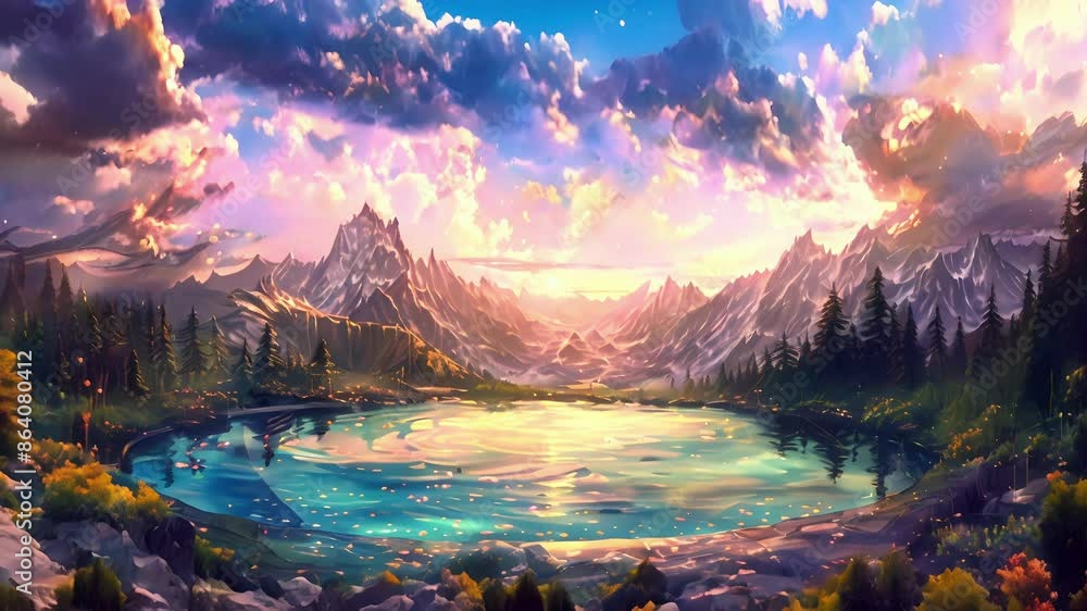 Aufkleber a shimmering pool reflects a endless technicolor skies that seem to merge with the universe.