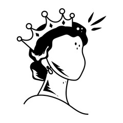 A hand drawn style icon of queen wearing crown