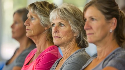 Focused Senior Women Participating in a Yoga Class