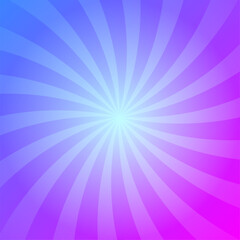 Abstract sunshine sunburst striped purple background. Vector flat radial rays summer banner. Neon colors candy wallpaper for retro template, banner, poster, design element.