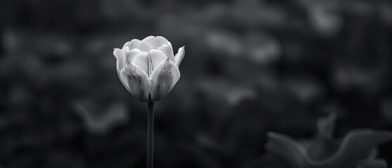 Fototapeta premium Serene Elegance: Minimalist Black and White Tulip in Soft Light