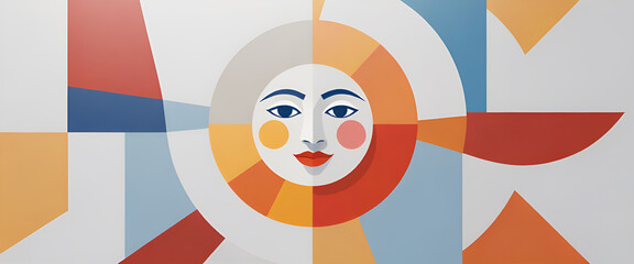 Naklejka premium illustrazione con volto femminile ed elementi geometrici a tema minimalista astratto contemporaneo