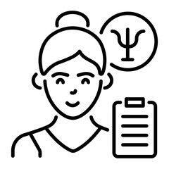 A line style icon of depicting psychologist with report 