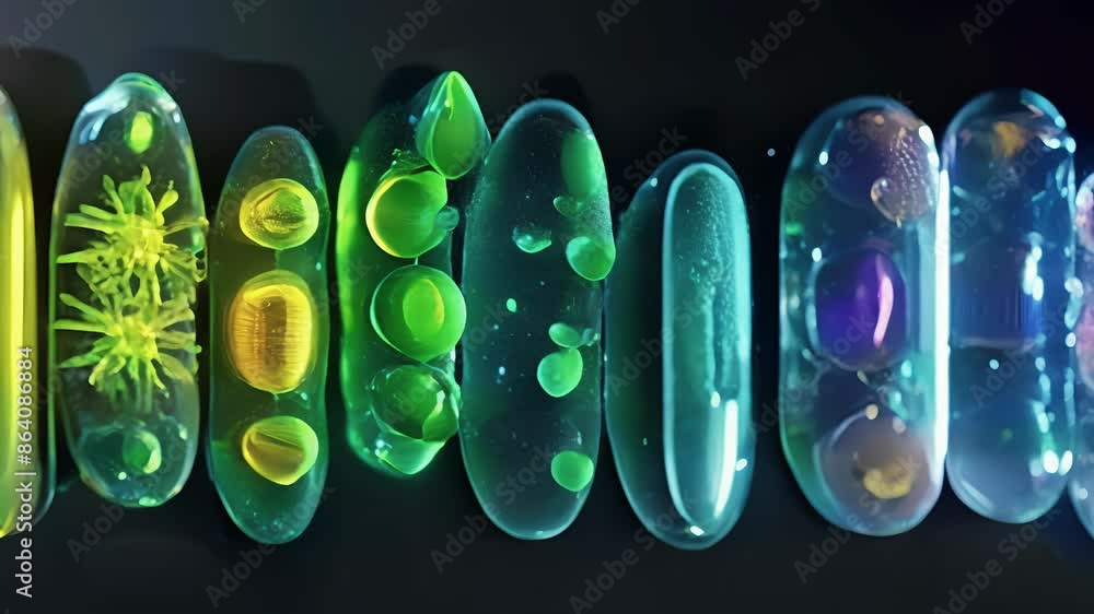 Poster a series of animations capturing the different stages of mitochondrial fission from elongation to se