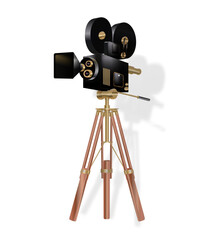 Movie camera. Vintage movie camera on white background.