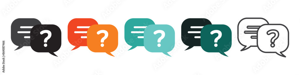 Poster chat thin line icon set. containing speech bubble, message, inbox, faq, q and a, question and answer