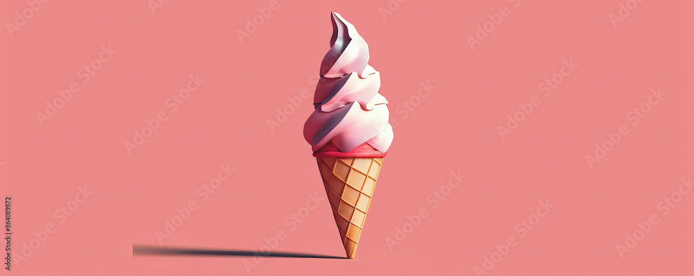 Poster ice cream background with a minimalist design featuring a single, stylized ice cream cone against a 