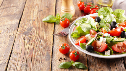 vegetable salad in plate with copy space