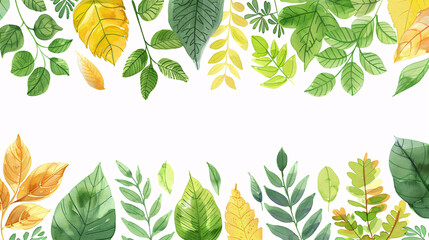 Obraz premium Banner featuring a collection of spring leaves, hand-drawn style, on white background