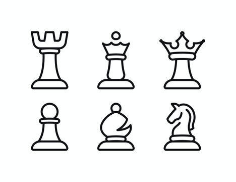 Chess pieces outline vector icons set