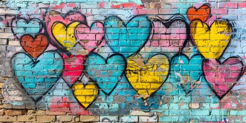 Obraz premium Colorful Love Graffiti on Time-Worn Urban Wall