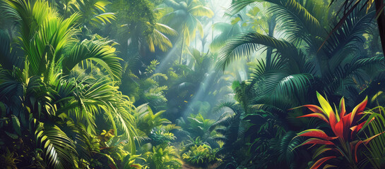 Fototapeta premium Banner, tropical jungle.