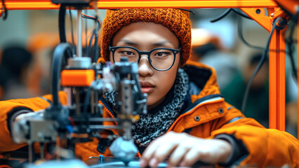  Focused Young Engineer Working on a High-Tech Machine