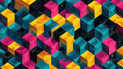 isometric cube pattern using bright cyan, magenta, yellow, and black