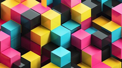 Obraz premium isometric cube pattern using bright cyan, magenta, yellow, and black