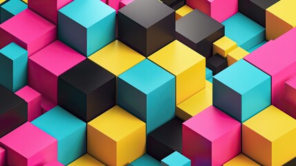 Naklejka premium isometric cube pattern using bright cyan, magenta, yellow, and black