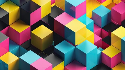 Obraz premium isometric cube pattern using bright cyan, magenta, yellow, and black