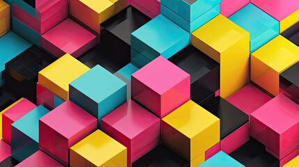 Obraz premium isometric cube pattern using bright cyan, magenta, yellow, and black