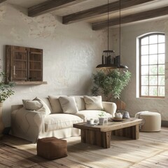 Scandinavian living room with farmhouse design interior background Elegant and rustic home decor ideas for a warm and welcoming living space Perfect for those who love modern farmhouse style